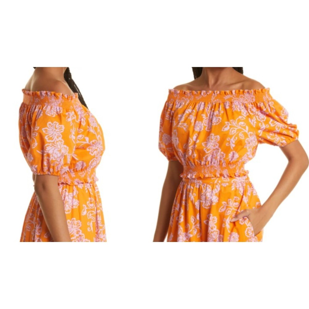 Xirena Elle Off the Shoulder Crop Top Women's Orange Floral Print Cotton XL‎ NEW